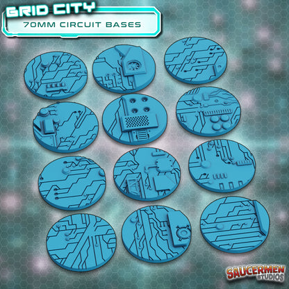 Grid City - Sci-fi Circuit Bases 25-90mm BUNDLE - Sci-Fi Grimdark Miniatures by Saucermen Studios, Wargame Scale 3D Printed - photo 6