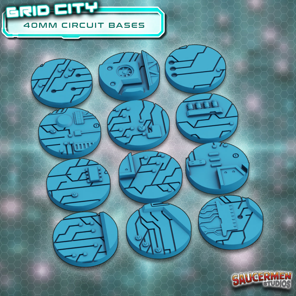 Grid City - Sci-fi Circuit Bases 25-90mm BUNDLE - Sci-Fi Grimdark Miniatures by Saucermen Studios, Wargame Scale 3D Printed - photo 7