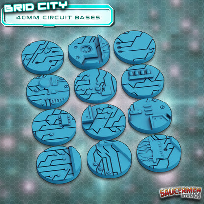 Grid City - Sci-fi Circuit Bases 25-90mm BUNDLE - Sci-Fi Grimdark Miniatures by Saucermen Studios, Wargame Scale 3D Printed - photo 7