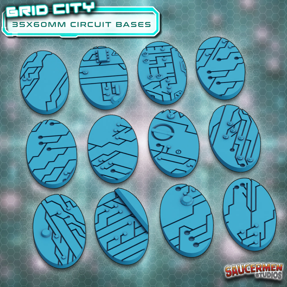 Grid City - Sci-fi Circuit Bases 25-90mm BUNDLE - Sci-Fi Grimdark Miniatures by Saucermen Studios, Wargame Scale 3D Printed - photo 9