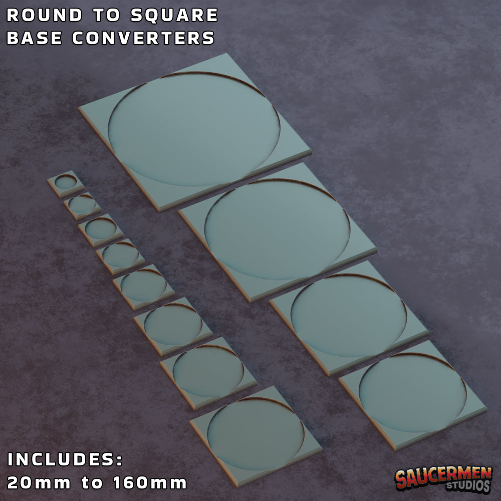 Round to Square Base Converters - Sci-Fi Grimdark Miniatures by Saucermen Studios, Wargame Scale 3D Printed