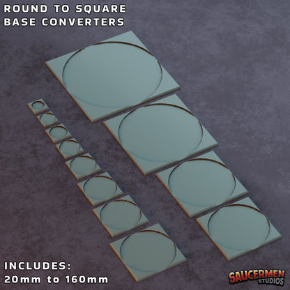 Round to Square Base Converters - Sci-Fi Grimdark Miniatures by Saucermen Studios, Wargame Scale 3D Printed