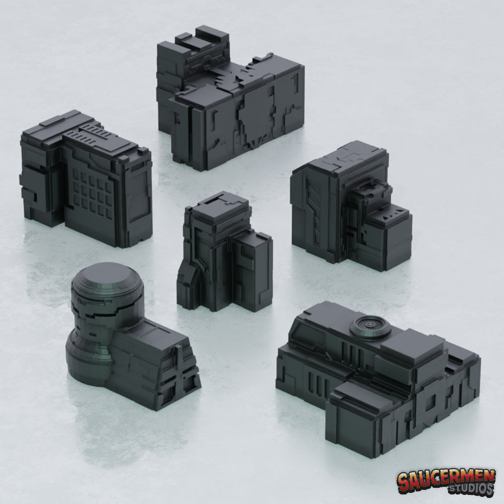 6mm Cyber City Buildings - Sci-Fi Grimdark Miniatures by Saucermen Studios, Wargame Scale 3D Printed