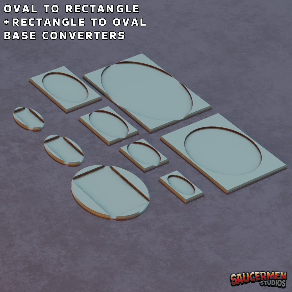 Oval to Rectangle Base Converters - Sci-Fi Grimdark Miniatures by Saucermen Studios, Wargame Scale 3D Printed