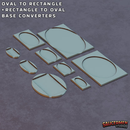 Oval to Rectangle Base Converters - Sci-Fi Grimdark Miniatures by Saucermen Studios, Wargame Scale 3D Printed