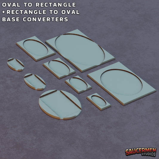 Oval to Rectangle Base Converters - Sci-Fi Grimdark Miniatures by Saucermen Studios, Wargame Scale 3D Printed