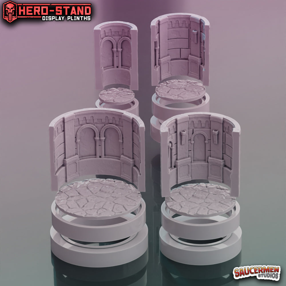 Hero-Stand Display Plinths – Catacombs Theme (Round) - Sci-Fi Grimdark Miniatures by Saucermen Studios, Wargame Scale 3D Printed - photo 2
