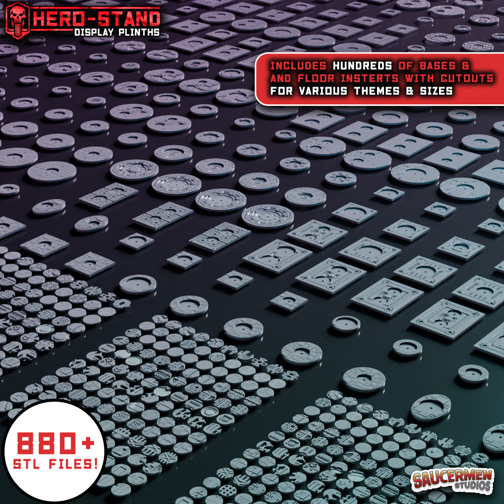 Hero-Stand Display Plinths – Floor Cutaways & Bases (Round, Square & Squad Size) - Sci-Fi Grimdark Miniatures by Saucermen Studios, Wargame Scale 3D Printed - photo 2