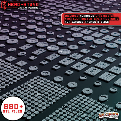 Hero-Stand Display Plinths – Floor Cutaways & Bases (Round, Square & Squad Size) - Sci-Fi Grimdark Miniatures by Saucermen Studios, Wargame Scale 3D Printed - photo 2