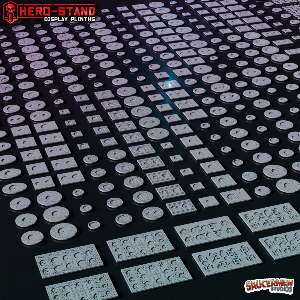 Hero-Stand Display Plinths – Floor Cutaways & Bases (Round, Square & Squad Size) - Sci-Fi Grimdark Miniatures by Saucermen Studios, Wargame Scale 3D Printed - photo 3