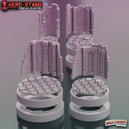Hero-Stand Display Plinths – Dungeon Ruins Theme (Round) - Sci-Fi Grimdark Miniatures by Saucermen Studios, Wargame Scale 3D Printed - photo 2