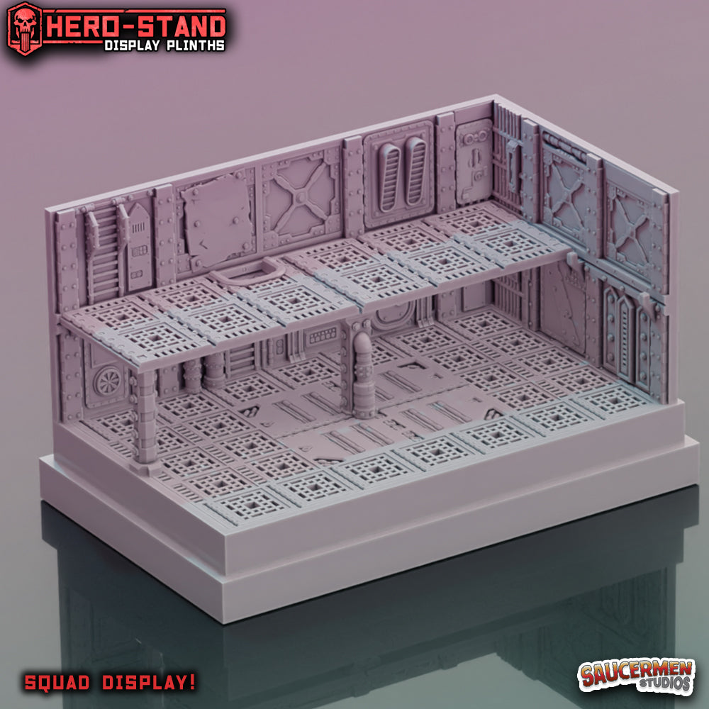 Hero-Stand Display Plinths – Gang Hideout (Squad Size) - Sci-Fi Grimdark Miniatures by Saucermen Studios, Wargame Scale 3D Printed