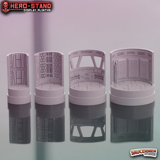 Hero-Stand Display Plinths – Galactic Destroyer (Round) - Sci-Fi Grimdark Miniatures by Saucermen Studios, Wargame Scale 3D Printed