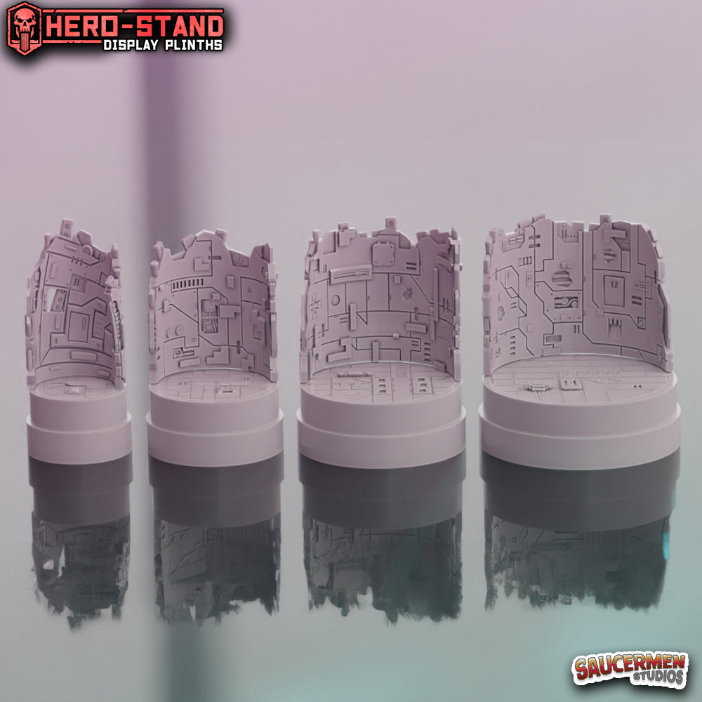 Hero-Stand Display Plinths – Spaceship Wreckage (Round) - Sci-Fi Grimdark Miniatures by Saucermen Studios, Wargame Scale 3D Printed