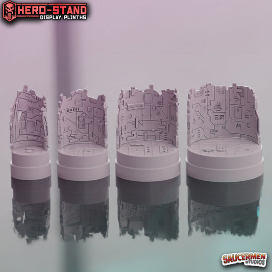 Hero-Stand Display Plinths – Spaceship Wreckage (Round) - Sci-Fi Grimdark Miniatures by Saucermen Studios, Wargame Scale 3D Printed