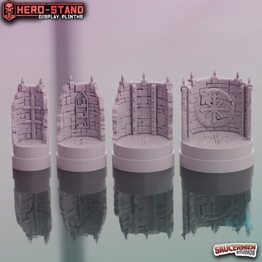 Hero-Stand Display Plinths – Forbidden Cult (Round) - Sci-Fi Grimdark Miniatures by Saucermen Studios, Wargame Scale 3D Printed