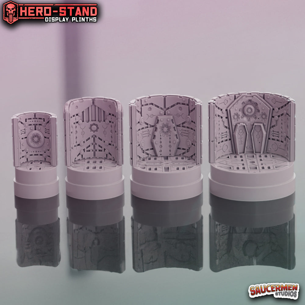 Hero-Stand Display Plinths – Ancient Aliens (Round) - Sci-Fi Grimdark Miniatures by Saucermen Studios, Wargame Scale 3D Printed
