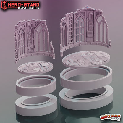 Hero-Stand Display Plinths – Gothic Ruins (Oval) - Sci-Fi Grimdark Miniatures by Saucermen Studios, Wargame Scale 3D Printed - photo 2