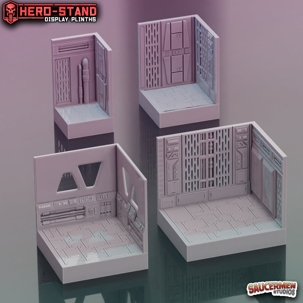 Hero-Stand Display Plinths – Galactic Destroyer (Square) - Sci-Fi Grimdark Miniatures by Saucermen Studios, Wargame Scale 3D Printed