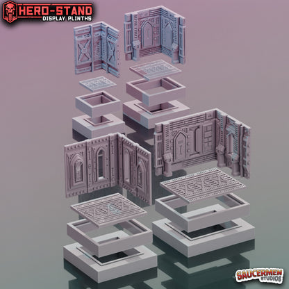 Hero-Stand Display Plinths – GrimDark Chambers (Square) - Sci-Fi Grimdark Miniatures by Saucermen Studios, Wargame Scale 3D Printed - photo 2