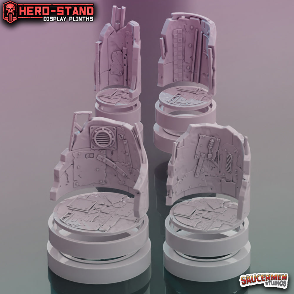 Hero-Stand Display Plinths – Scrapyard Tribes (Round) - Sci-Fi Grimdark Miniatures by Saucermen Studios, Wargame Scale 3D Printed - photo 2