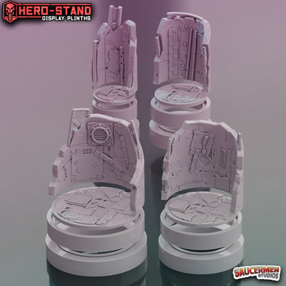 Hero-Stand Display Plinths – Scrapyard Tribes (Round) - Sci-Fi Grimdark Miniatures by Saucermen Studios, Wargame Scale 3D Printed - photo 2