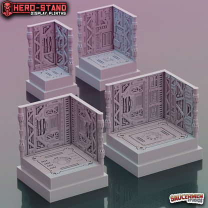 Hero-Stand Display Plinths – Gothic Factory (Square) - Sci-Fi Grimdark Miniatures by Saucermen Studios, Wargame Scale 3D Printed