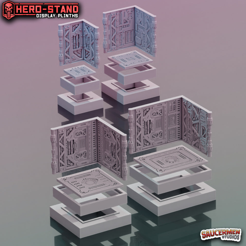 Hero-Stand Display Plinths – Gothic Factory (Square) - Sci-Fi Grimdark Miniatures by Saucermen Studios, Wargame Scale 3D Printed - photo 2