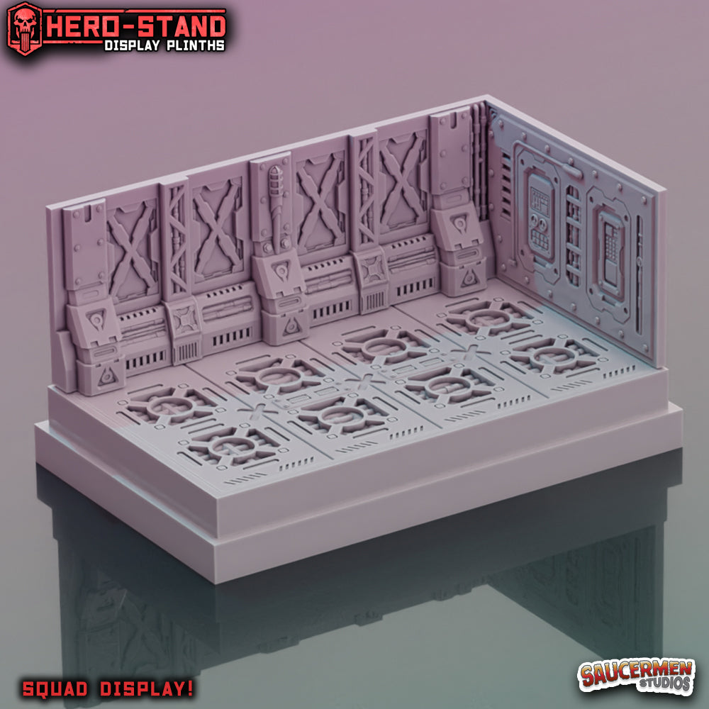 Hero-Stand Display Plinths – Gothic Hulk Ship (Squad Size) - Sci-Fi Grimdark Miniatures by Saucermen Studios, Wargame Scale 3D Printed