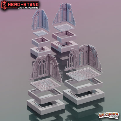 Hero-Stand Display Plinths – Gothic Ruins (Square) - Sci-Fi Grimdark Miniatures by Saucermen Studios, Wargame Scale 3D Printed - photo 2
