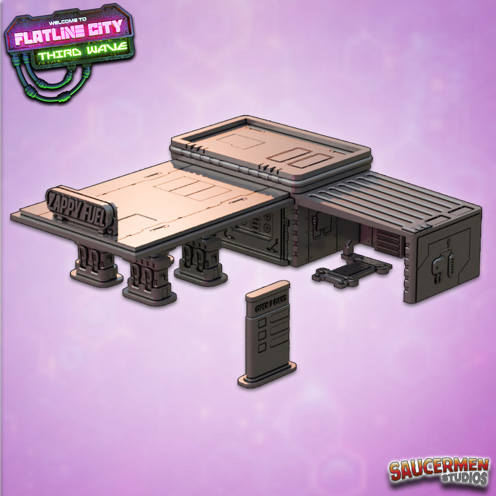 Flatline City: Third Wave - Fuel Station - Sci-Fi Grimdark Miniatures by Saucermen Studios, Wargame Scale 3D Printed