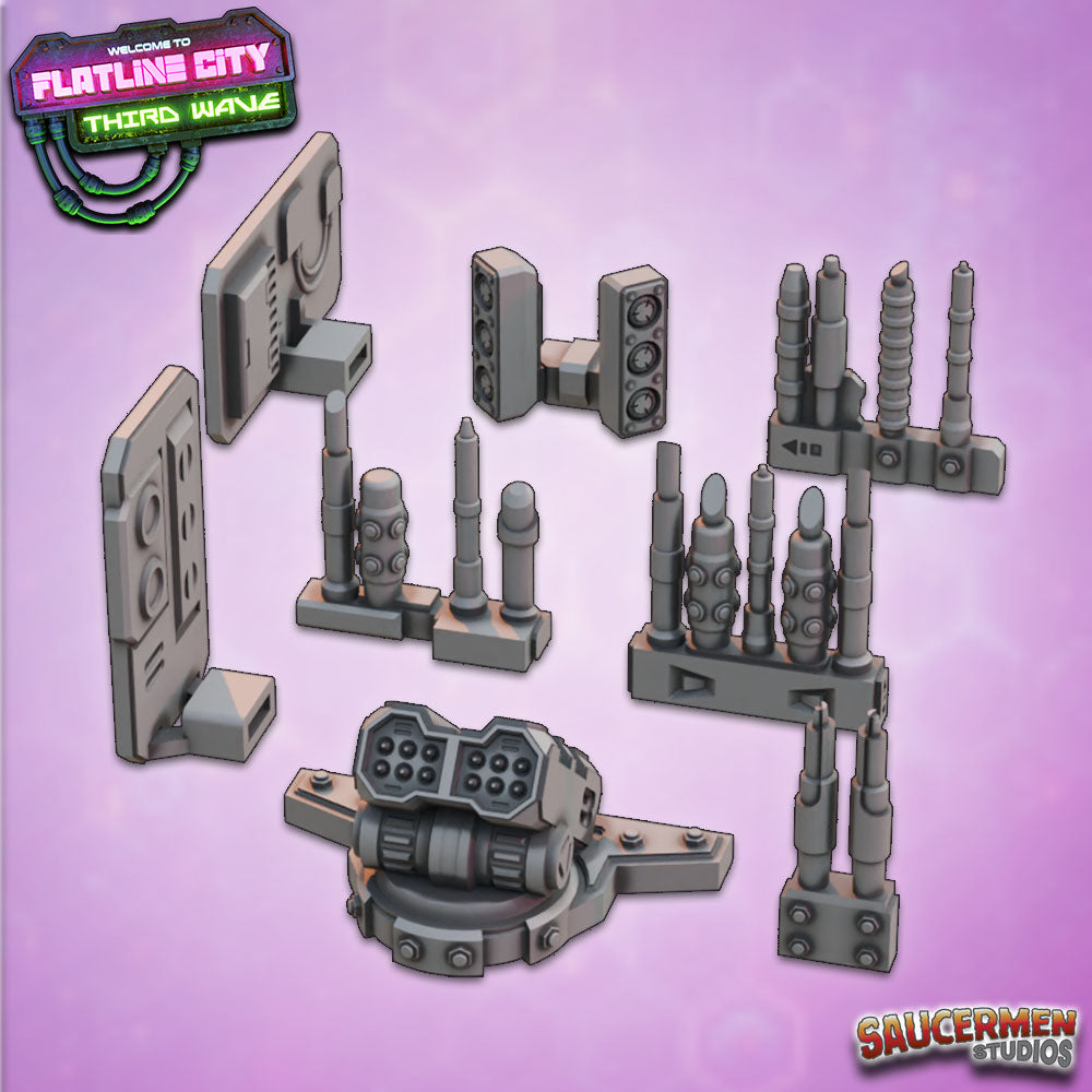 Flatline City: Third Wave - OpenLock Attachments 1 - Sci-Fi Grimdark Miniatures by Saucermen Studios, Wargame Scale 3D Printed