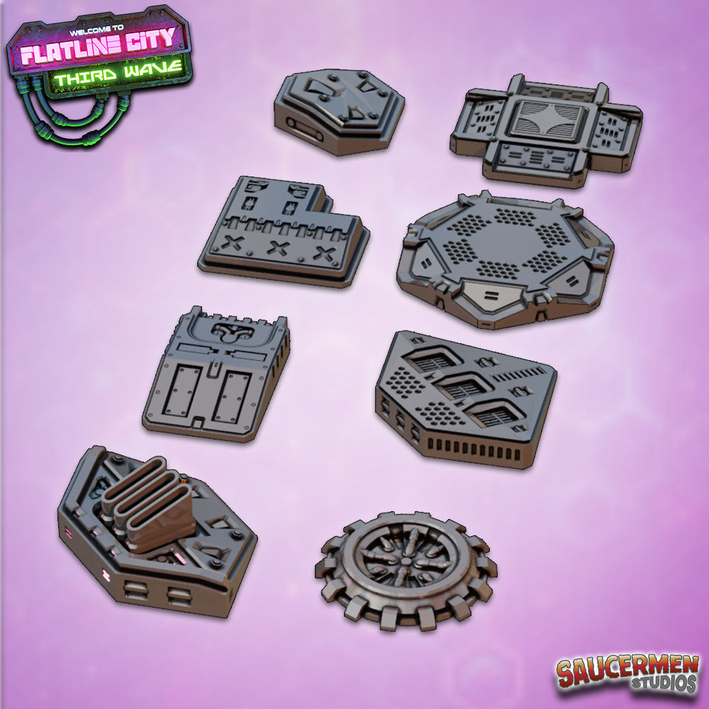 Flatline City: Third Wave - Rooftop Upgrades - Sci-Fi Grimdark Miniatures by Saucermen Studios, Wargame Scale 3D Printed