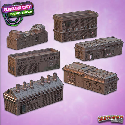 Flatline City: Third Wave - Side-to-Side Buildings - Sci-Fi Grimdark Miniatures by Saucermen Studios, Wargame Scale 3D Printed