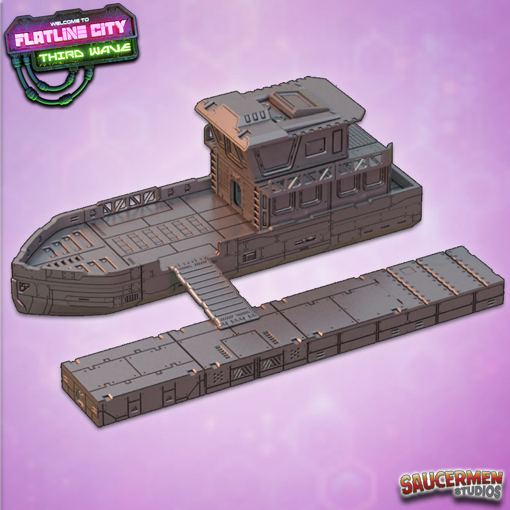 Flatline City: Third Wave - Modular Ship & Docks - Sci-Fi Grimdark Miniatures by Saucermen Studios, Wargame Scale 3D Printed