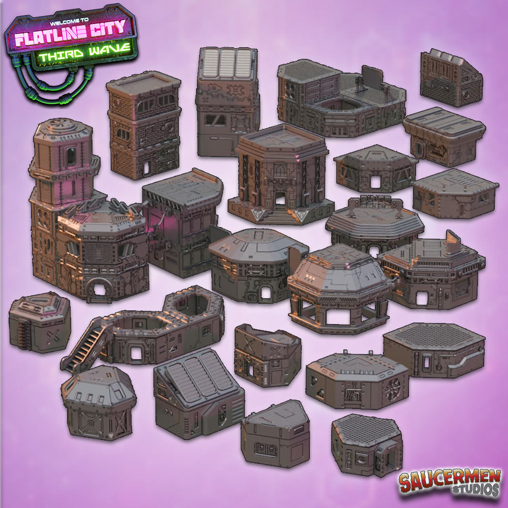 Flatline City: Third Wave - Core Set - Sci-Fi Grimdark Miniatures by Saucermen Studios, Wargame Scale 3D Printed