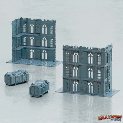 40K Tournament Terrain - Gothic Ruins & Buildings - Sci-Fi Grimdark Miniatures by Saucermen Studios, Wargame Scale 3D Printed