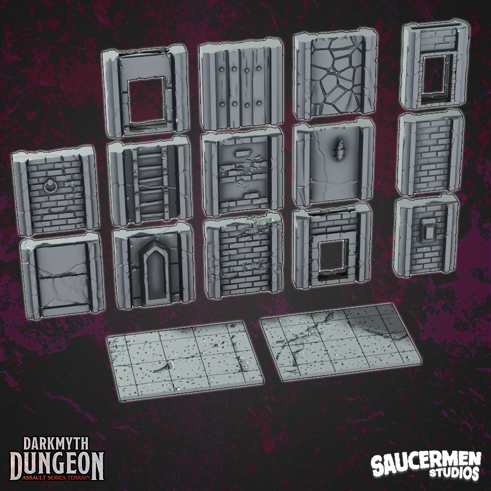 DarkMyth Dungeon - Short & one inch Walls - Sci-Fi Grimdark Miniatures by Saucermen Studios, Wargame Scale 3D Printed