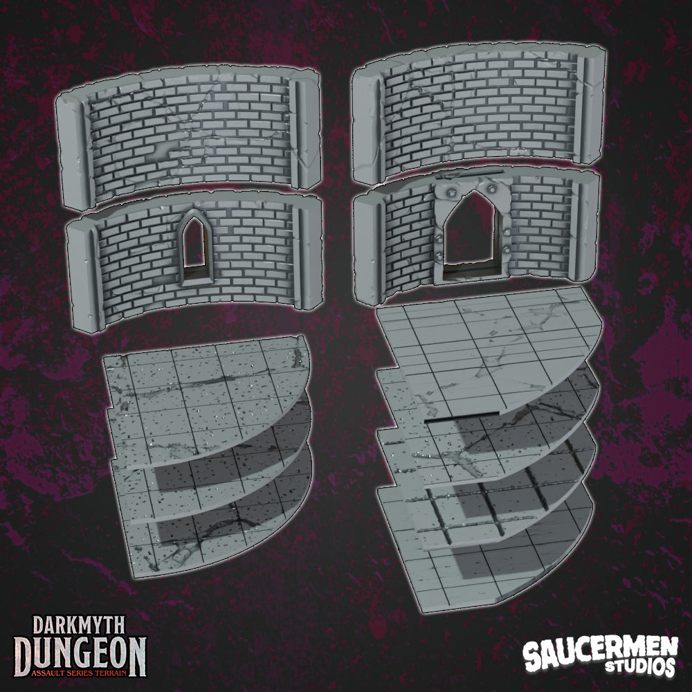 DarkMyth Dungeon - Curved Walls - Sci-Fi Grimdark Miniatures by Saucermen Studios, Wargame Scale 3D Printed