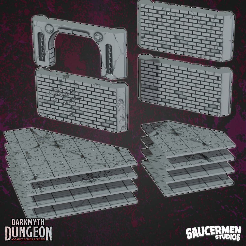 DarkMyth Dungeon - Corner Walls - Sci-Fi Grimdark Miniatures by Saucermen Studios, Wargame Scale 3D Printed
