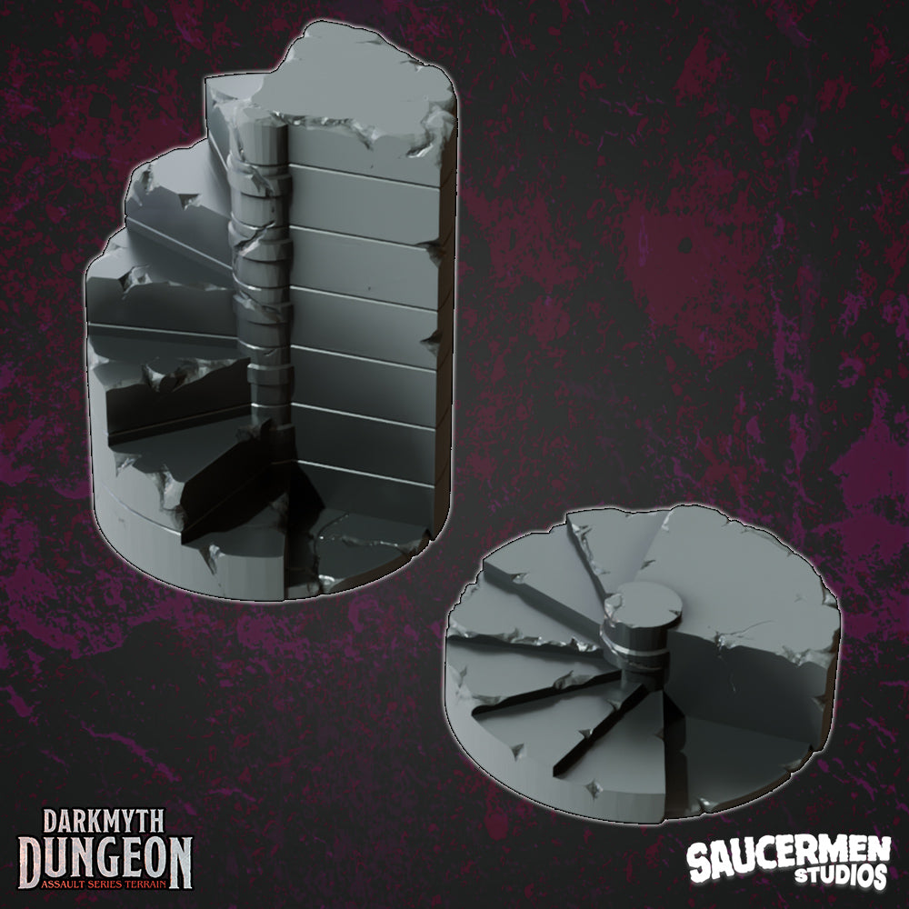 DarkMyth Dungeon - Spiral Starcase - Sci-Fi Grimdark Miniatures by Saucermen Studios, Wargame Scale 3D Printed