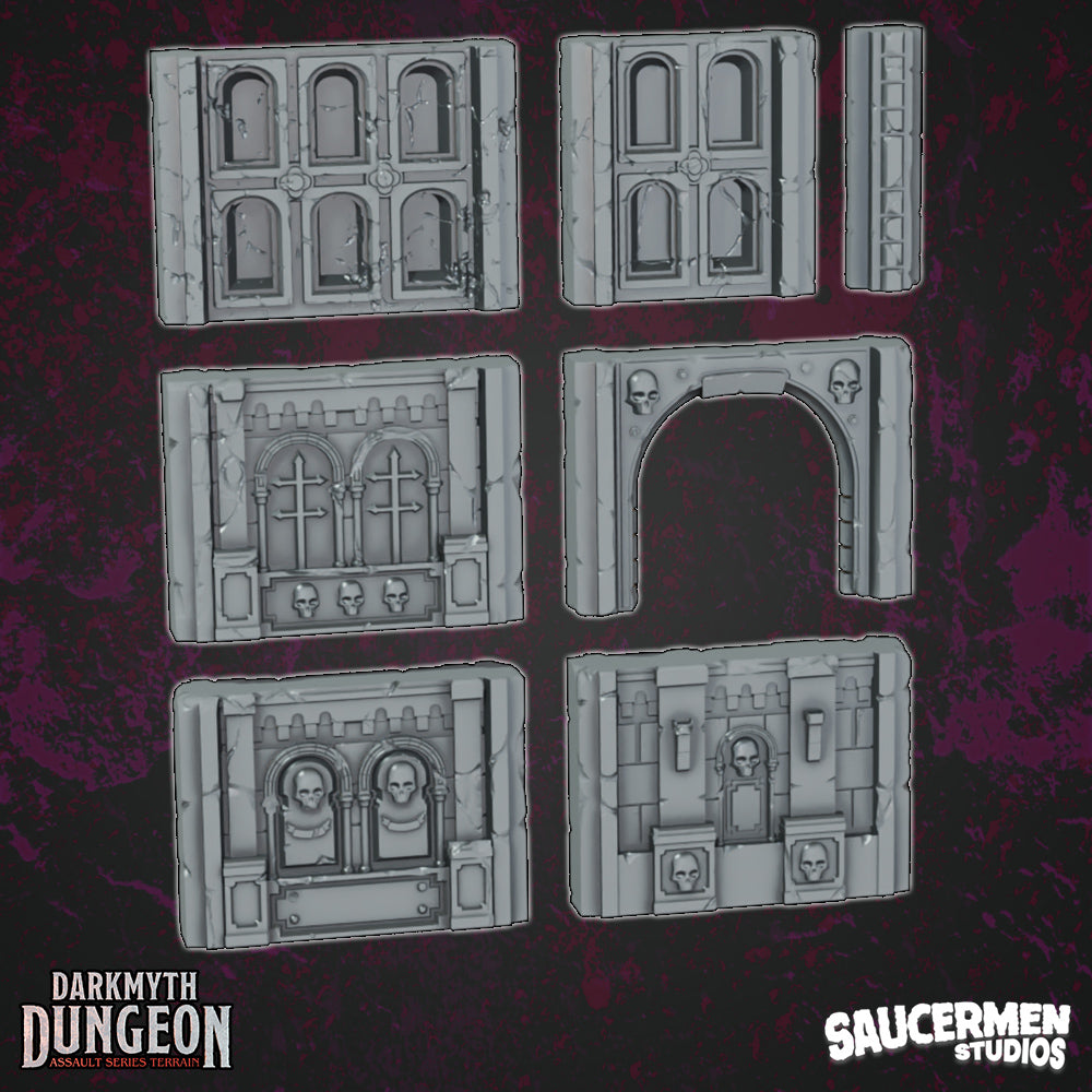 DarkMyth Dungeon - Catacomb Walls - Sci-Fi Grimdark Miniatures by Saucermen Studios, Wargame Scale 3D Printed