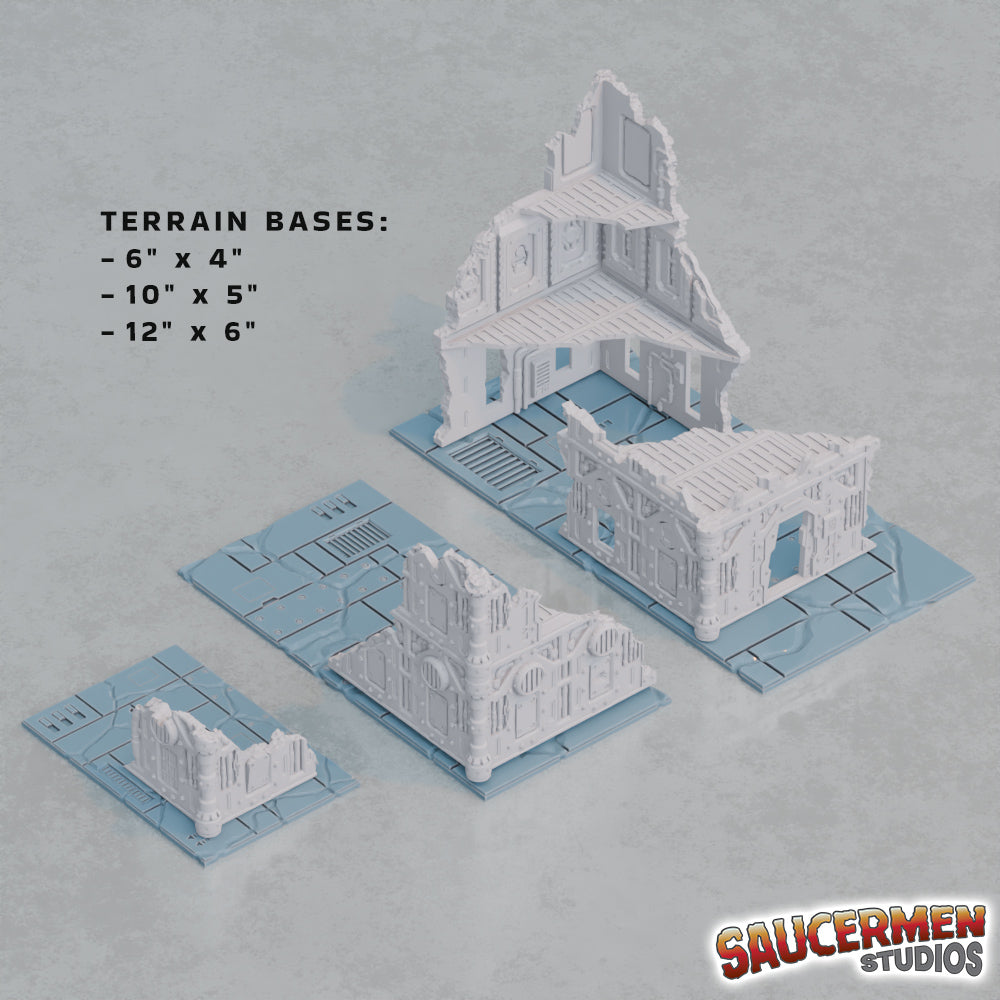40K Tournament Terrain Bases – Terran City - Sci-Fi Grimdark Miniatures by Saucermen Studios, Wargame Scale 3D Printed