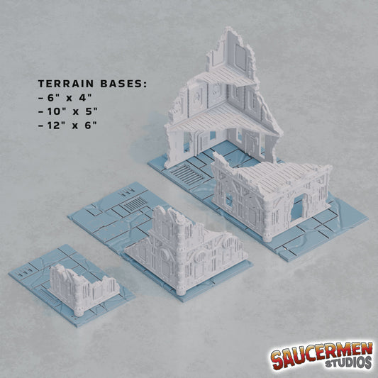 40K Tournament Terrain Bases – Terran City - Sci-Fi Grimdark Miniatures by Saucermen Studios, Wargame Scale 3D Printed