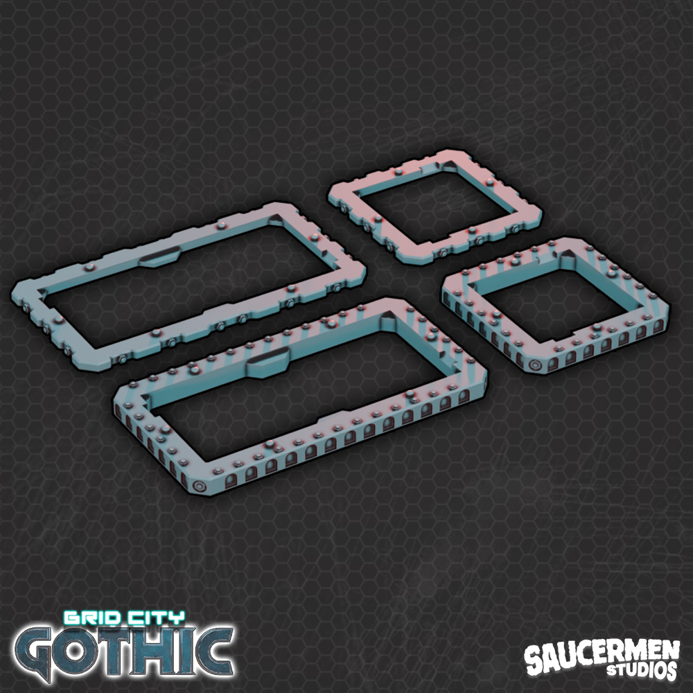 Grid City: Gothic – Industrial Gothic Spacer Rings - Sci-Fi Grimdark Miniatures by Saucermen Studios, Wargame Scale 3D Printed