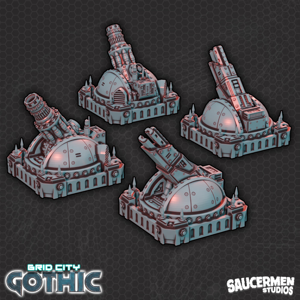 Grid City: Gothic – Rooftop Cannons - Sci-Fi Grimdark Miniatures by Saucermen Studios, Wargame Scale 3D Printed