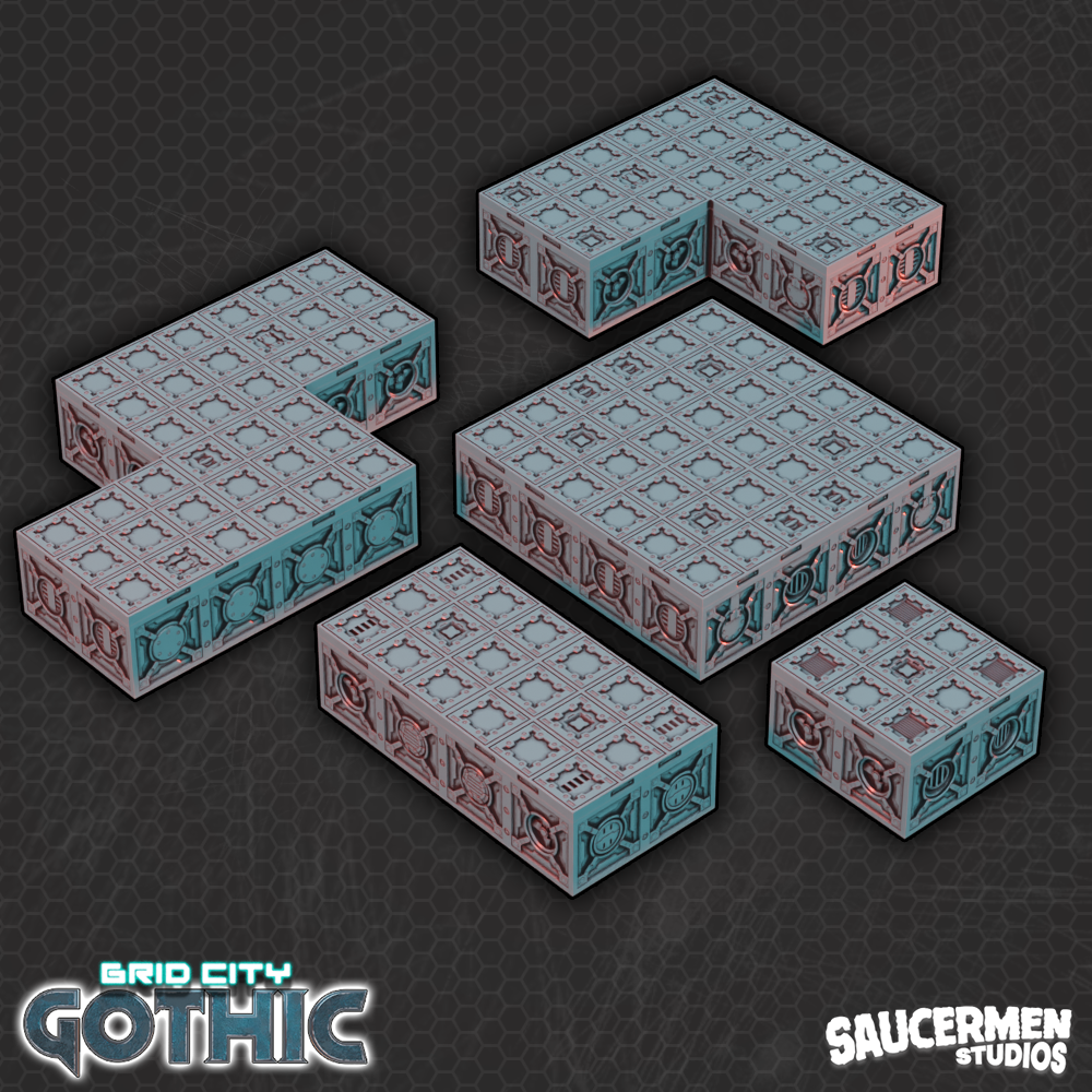 Grid City: Gothic – Half Height Risers - Sci-Fi Grimdark Miniatures by Saucermen Studios, Wargame Scale 3D Printed