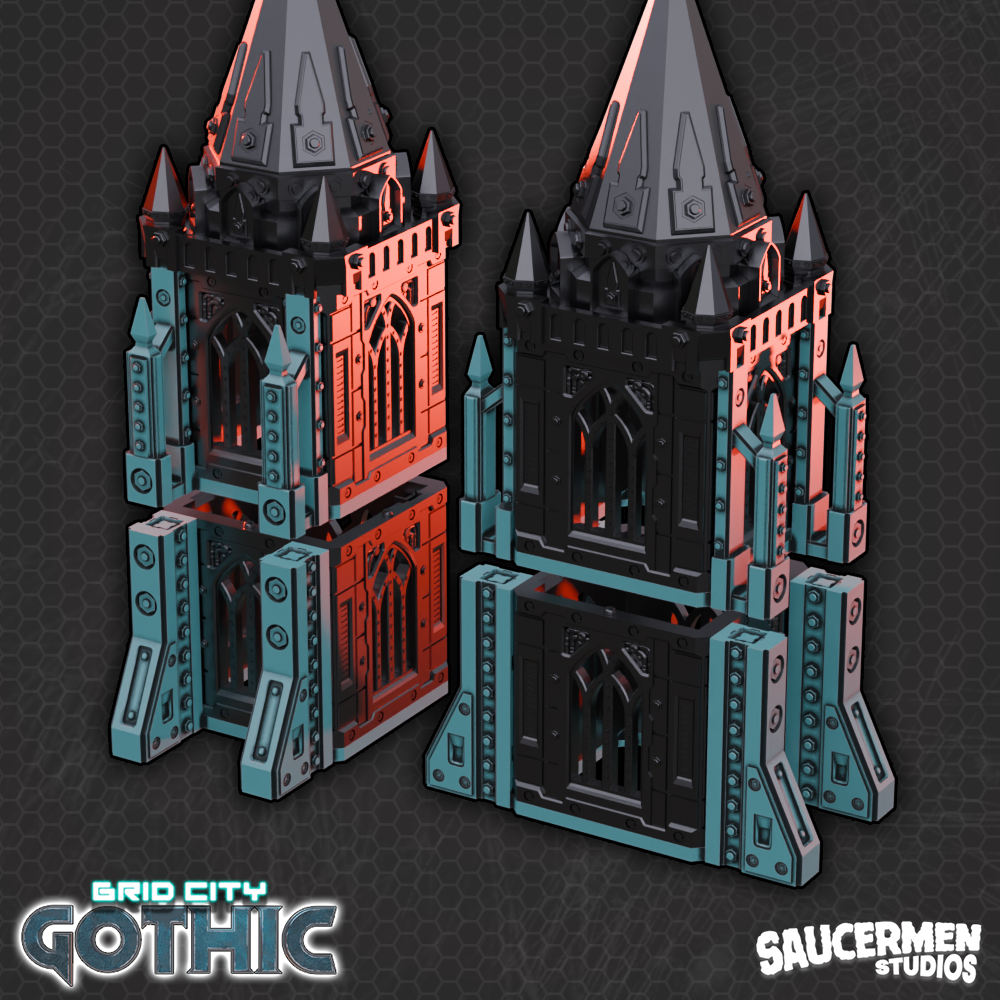 Grid City: Gothic – Flying Buttresses - Sci-Fi Grimdark Miniatures by Saucermen Studios, Wargame Scale 3D Printed