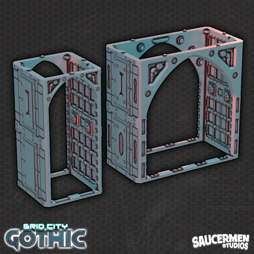 Grid City: Gothic – Double Height Arches - Sci-Fi Grimdark Miniatures by Saucermen Studios, Wargame Scale 3D Printed