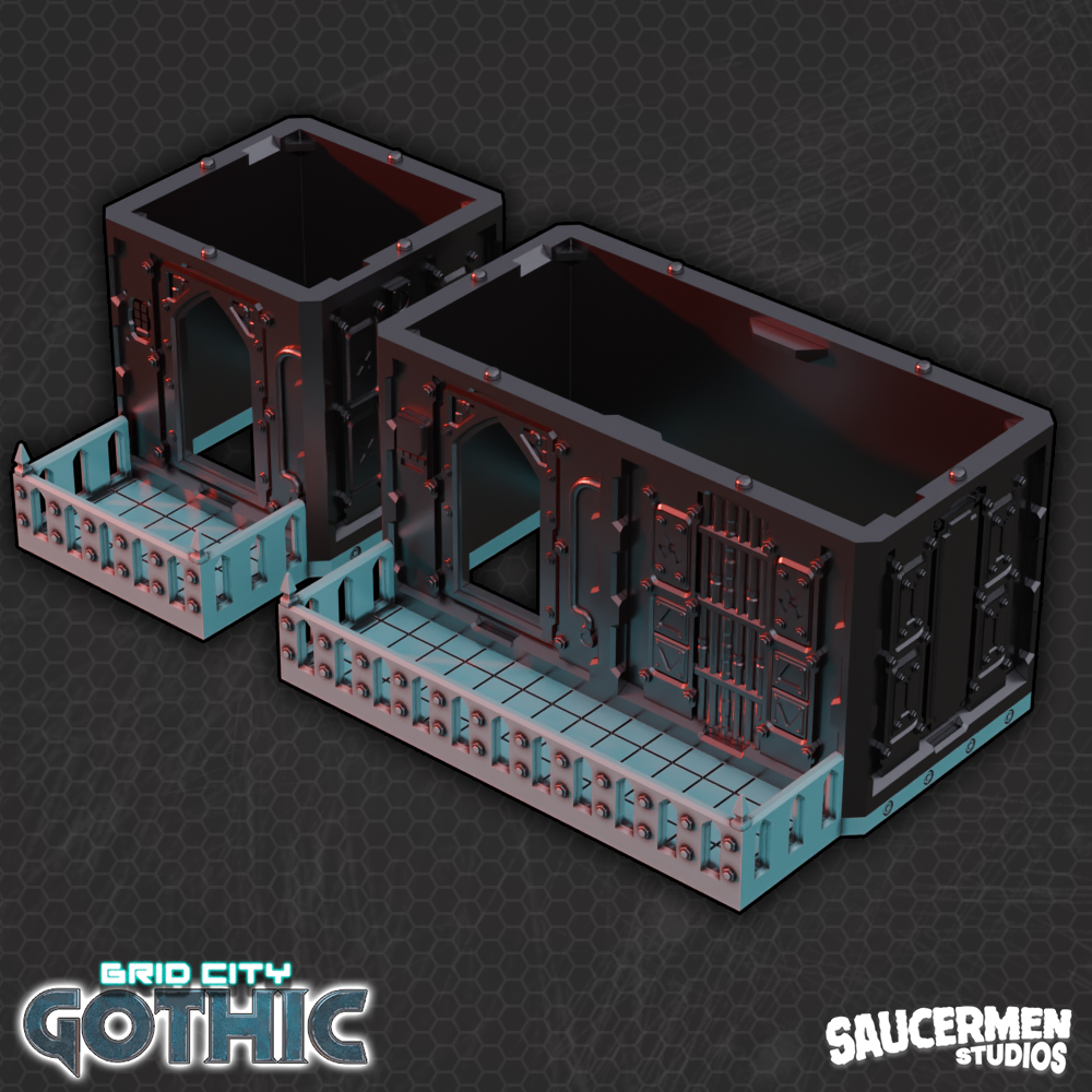 Grid City: Gothic – Balconies Set - Sci-Fi Grimdark Miniatures by Saucermen Studios, Wargame Scale 3D Printed